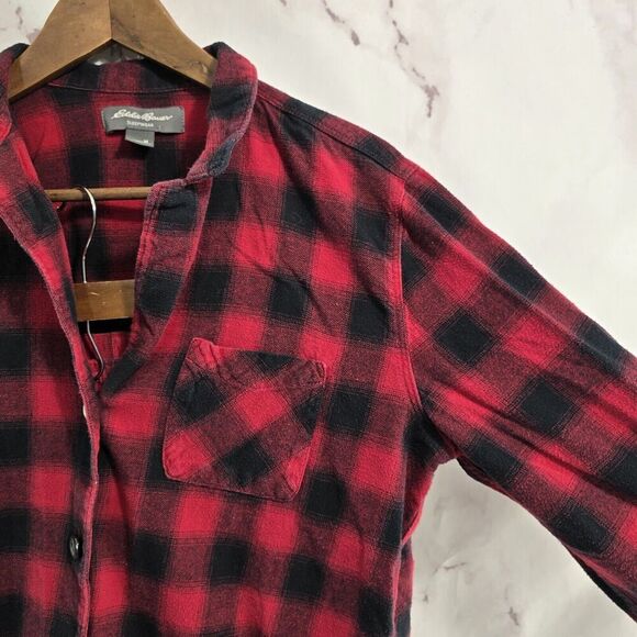 Eddie Bauer Pajamas Womens Medium Buffalo Plaid Red PJ Set Flannel Holiday - Picture 15 of 16